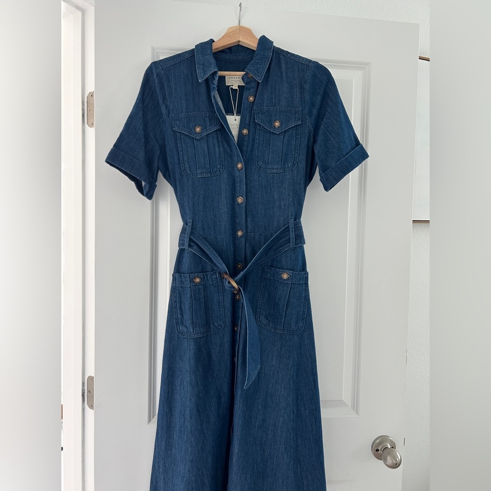 Sezane Raquel Dress Deep Blue - Size 4 NWT